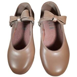 Bloch girls Tap shoes, Size 9, Tan, man-made upper, Mary Jane style, Preowned